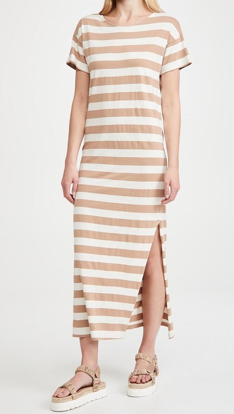 NWT Amo Dune Stripe T-Shirt Dress MSRP $168 | Tan/Cream | Size XS